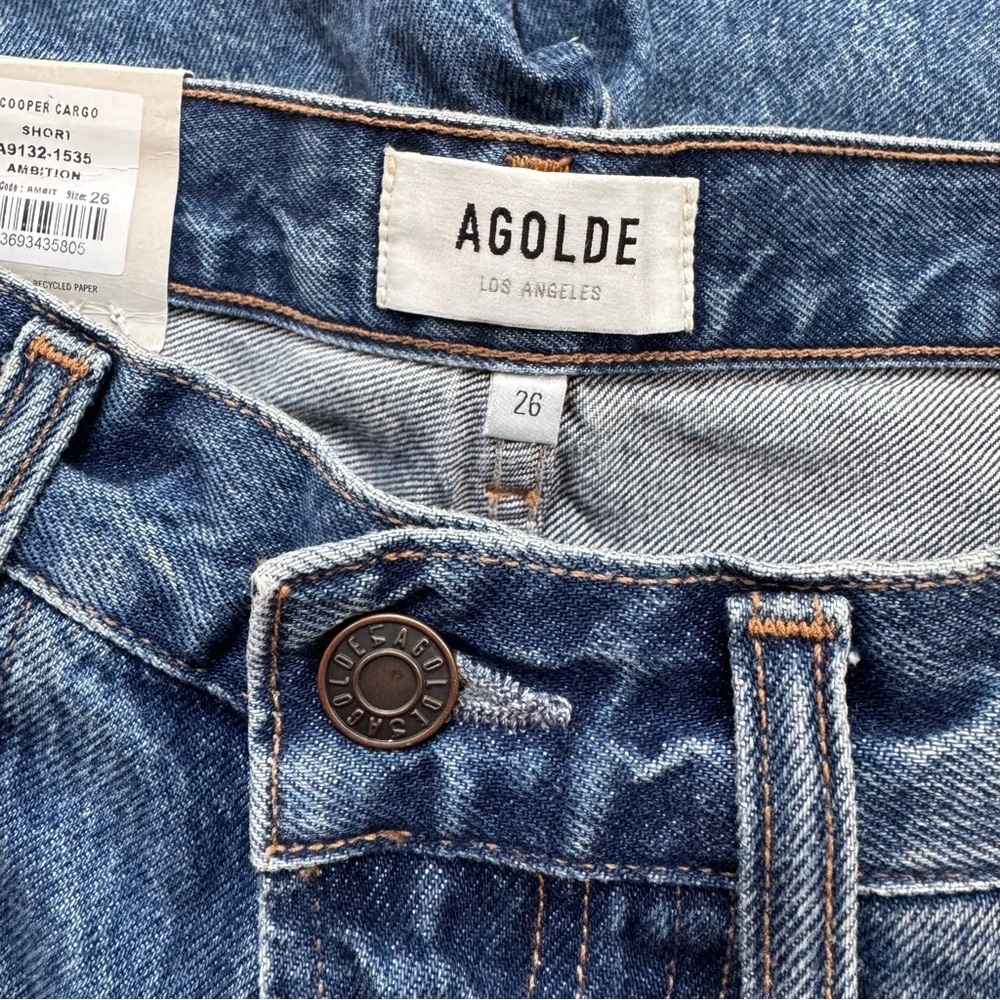 NWT AGOLDE Cooper Long Jean Shorts Blue Ambition 26 - Picture 3 of 11